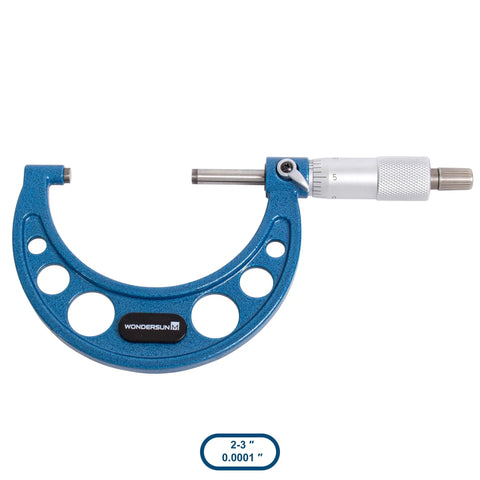 Outside Micrometer Set For Precision Machining And Metalworking, 2 To 3 Inch Range, 0.0001 Inch Graduation, Blue Frame, Engineering Tool