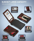 Slim RFID Blocking Leather Tactical Wallet For Men With Pop Up Card Case And Front Pocket Money Clip, ID Window, open view