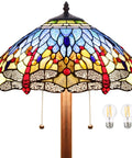 Stained glass shade of Blue Tiffany Style Floor Lamp 64 Inch Tall With Stained Glass Shade Durable Resin And Aluminum Base