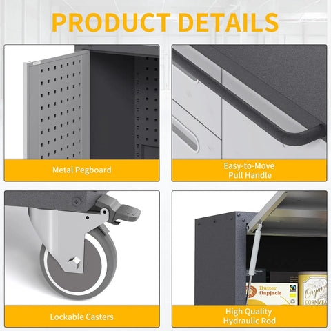 Metal Garage Storage Cabinet System 10 Piece Set For The Workshop With Lockable Wall Cabinets and rolling tool features