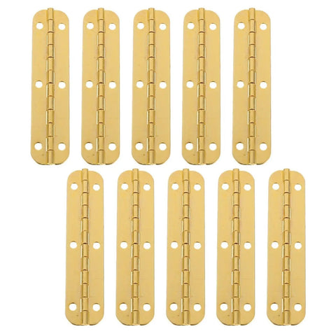 Ten Pack Small Hidden Piano Hinges For Wooden Boxes And Jewelry Chests in a parallel arrangement showcasing hinge design