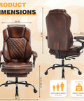Big And Tall Heavy Duty Reclining Office Chair With Footrest 400 Lb Capacity Brown Leather Executive Desk Chair dimensions