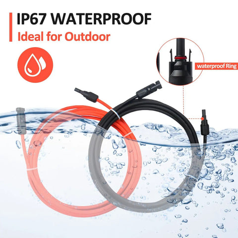 10 Ft 10 AWG Solar Extension Cable With Female And Male Connectors Plus Free Solar Y Adapter Kit, waterproof in water