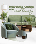 Living room scene with furniture featuring 3 Inch Square Wood Furniture Legs Set Of 4 With Levelers, brown walnut finish