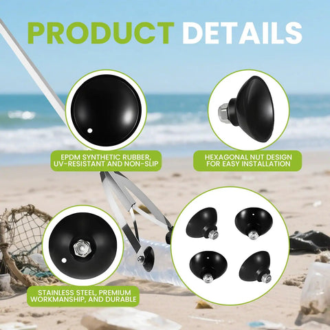 Replacement Gripper Cups for ArcMate EZ Reacher Accessory Tips Outdoor Beefed Up Heavy Duty Gripper Grabber Tool UV Resistant Rubber Cups With Locknuts Black 2 Pairs 4 Cups