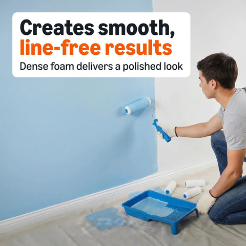 Premium Foam Paint Roller Kit With Four Inch Rollers And Full Eight Cover Set Boss Level Wall Cabinet Door Makeover Essential Slick Finish Every Time Dead Simple Prep Solid Durability Complete Package With Durable Frame Paint Tray And Drop In Liner