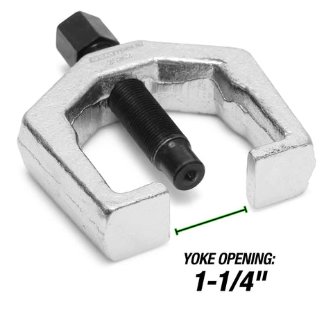 Beefed-Up Heavy Duty Pitman Arm Puller With Drop Forged Yoke for cars, 1-1/4 inch opening, shown in metallic finish