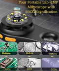 Handheld Digital Microscope 500x With 2.0 Inch IPS Screen For Real Time Viewing, USB Connection, lens over circuit board and coin