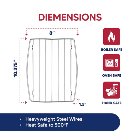 V-Shaped Roasting Rack For Even Heat In The Oven, Chrome Plated Steel, Fits Smaller Pans, 8 x 10.375 x 1.5 Inches, safety icons