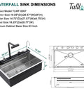 Slick Smart Waterfall 30 Inch Drop In Kitchen Sink With Single Bowl, 16 Gauge 304 Stainless Steel Workstation diagram and dimensions