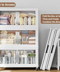 Heavy Duty 40 Gallon Storage Bins With Lids 10 Pack Foldable Stackable Totes displayed with clear front panels holding blankets and books.