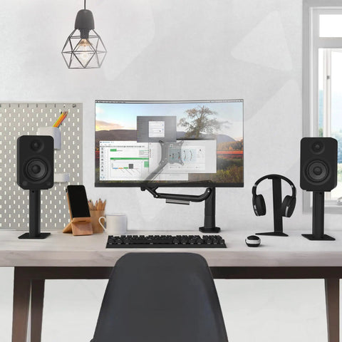 Workspace with Rising Desktop Speaker Stands for Small to Medium Bookshelf Speakers and 2 to 4 Inch Studio Monitors, 8.3 Inch Tall