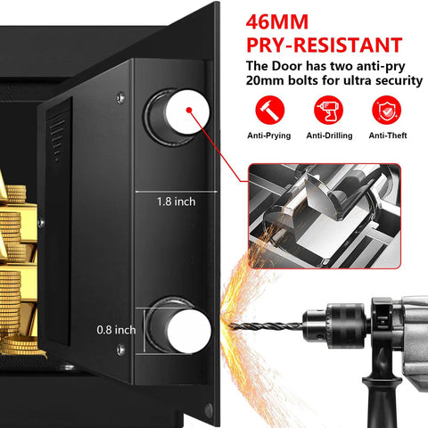 Go To Compact Fireproof And Water Resistant Home Safe With Digital Security, Combination Lock, side view showing bolts.