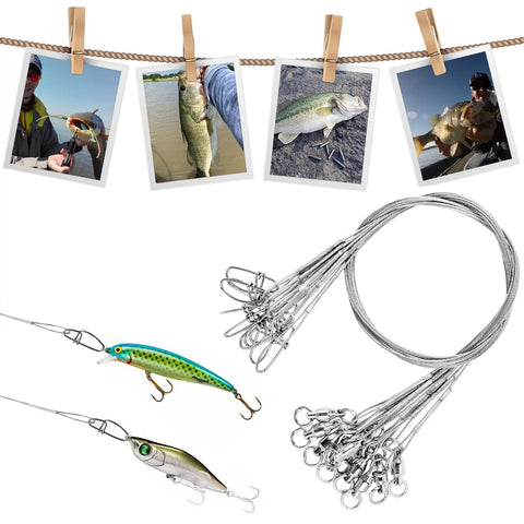 Stainless Steel Fishing Leader Wire for Saltwater and Freshwater Rigs and Lures Size 2 50 Pound Strength 11.8 Inch Length White Nickel Finish 20 Pieces Durable Snap Leader Wire, rigged lures