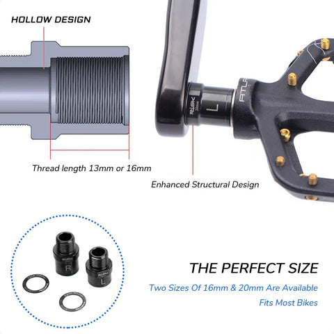 Titanium Bike Pedal Extenders 16mm and 20mm With Washers For Nine Sixteenth Inch Threaded Pedals Boost Comfort On MTB BMX Road