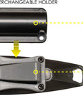 Compact Emergency Dive Knife For Scuba Gear And Spearfishing Use With interchangeable holder, BCD hose holder, and belt clip