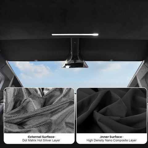Cybertruck 2025 roof sunshade set for Tesla, 2-pack; exterior dot-matrix silver layer with interior nano-composite layer