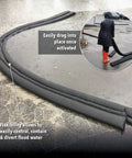Water Activated Flood Barrier 5 Feet 2 Pack Grows To 3.5 Inches In Minutes Flexible Long Barrier Ready To Roll installed outdoors.