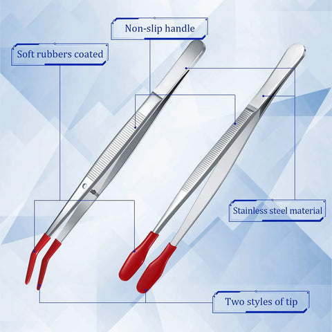 4 Piece Rubber Tipped Tweezers Set With PVC Silicone Tips Flat And Bent Styles For Lab Work Jewelry Craft Coin Stamp Tongs
