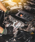 Mechanic using 15mm Ratcheting Combination Wrench, Chrome Vanadium Steel Gear Wrench, 72 Tooth Precision Ratchet on car engine