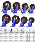 Heavy Duty Swivel Caster Wheel Set Of 4 With Rock Solid Rubber Tires And Dual Lock Brakes For Smooth Silent Rollout 2000 Lb Capacity Per Unit 6 8 10 12 Inch