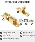 Components of Double Roller Catch Cabinet Latches Set, Adjustable Double Ball Tension Brass Door Latch, 67mm Solid Brass Latches.