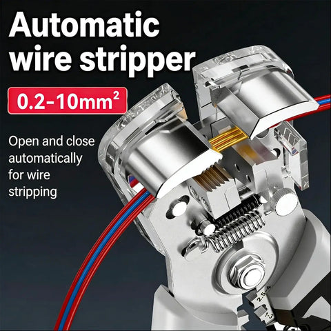 Heavy Duty Auto Wire Stripper And Crimping Tool For 0.2 To 10 Mm2 Wires One Second Stripping With No Core Damage Automatic Opening Multi Function Cutting And Crimping Adjustable Gauge, 0.2-10mm², metal