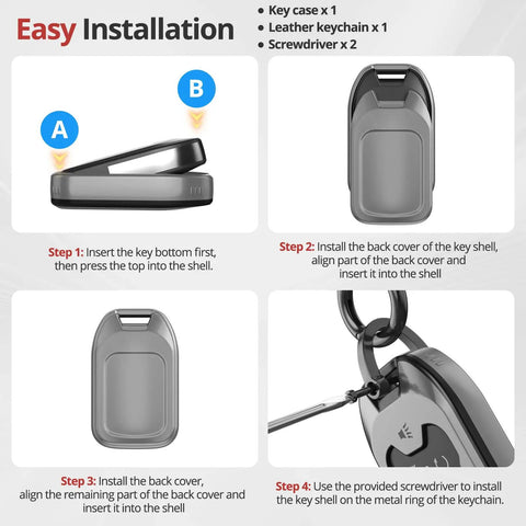 Easy installation guide for Slick Matte TPU Key Fob Cover For Chevy Gmc With Leather Strap Keychain with step-by-step instructions.