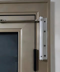 Automatic Door Closer For Lightweight Doors Under 100 Lbs With 150 Degree Spring Hinges, Adjustable Catch Speed, white finish installed