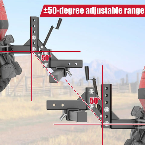 Heavy Duty 50 Inch Manual Implement Lift With 1 Point Lift System And 2 Inch Hitch Receivers showing 50-degree adjustability