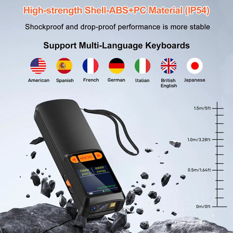 Pocket Sized Bluetooth Barcode Scanner That Reads 2D And 1D Barcodes With LCD Display and AI Voice Setting Keypad Wireless Handheld