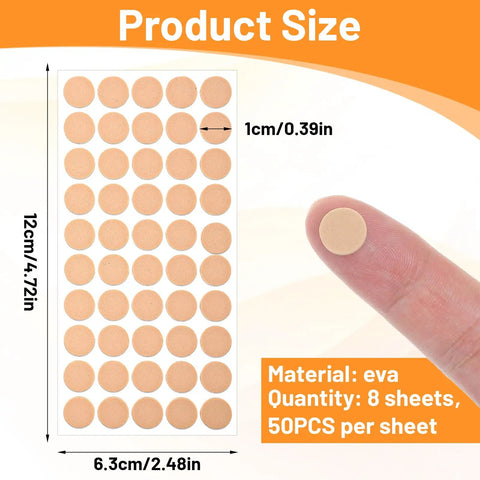 Secure Fit Ear Piercing Covers For Sports And Heavy Earrings 400 Pcs Skin Tone EVA Discs shown on fingertip and sheet