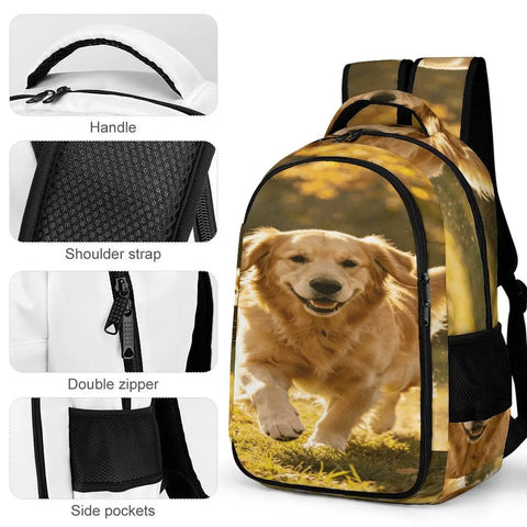 Autumn Running Golden Retriever Printed Backpack For Everyday Use Unisex Large Capacity Daypack Made From Breathable Durable Polyester