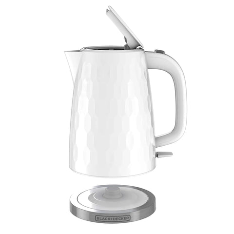 1.7L Cordless Electric Kettle with Rapid Boil, Auto Shutoff, and Water Window, Premium Textured Finish in White, Side View