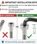 Important installation note showing compatible hex wrench for Heavy Duty 2 Pack Replacement Security Mounting Screws For Google Nest Wired Doorbell Second Gen.