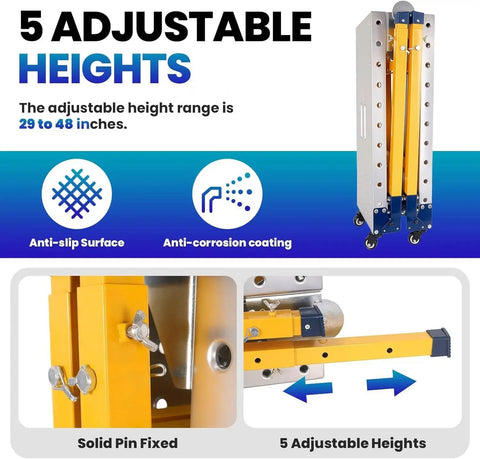 Heavy Duty Portable Welding Table Workhorse Built Like A Tank With Rock Solid 1200 Pound Capacity Foldable Steel Frame showing 5 adjustable heights from 29 to 48 inches.