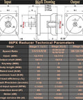 Technical drawing and specifications for Planetary Gearbox For Stepper Motor Reducer With Beefy 86Mm Housing And Multiple Ratios 3 To 1 5 To 1 10 To 1 Shaft Options 14Mm Or 16Mm Input And A Half Inch Shaft For Easy Mounting