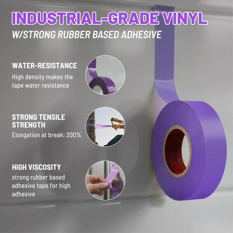 Purple Electrical Tape Five Pack Pro Grade Heavy Duty Industrial UL CSA Listed Seven Mil Thick Flame Retardant Waterproof