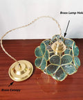 Petals Tiffany Style Stained Glass Ceiling Pendant Light With Eight Inch Lampshade in Textured Aqua Blue Cherry Blossom Finish.