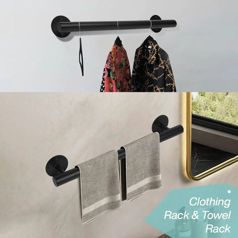 Black Metal Stair Railing Kit Heavy Duty Indoor Outdoor Wall Mounted Handrail used as towel and clothing rack