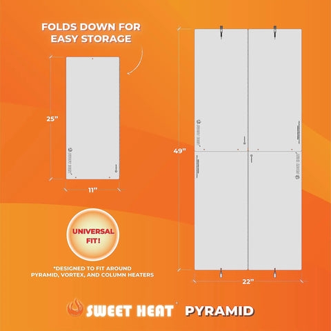 Heat Boost Patio Heater Reflector Shield For Outdoor Use, aluminum silver finish, folds down, 25"x11", fits pyramid heaters