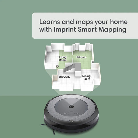 Roomba Combo I5 Plus Self Emptying Robot Vacuum and Mop with Clean by Room and Smart Mapping features below floor plan.