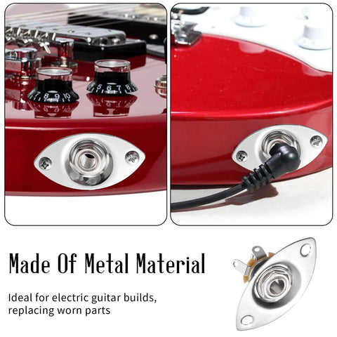 Killer Electric Guitar Output Jack Plate With Quarter Inch Connector and Two Mounting Screws, metal material close-up on guitar.