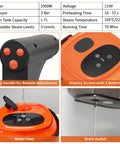 Hi-Temp Handheld Steam Cleaner 2500W with 3 Bar Pressure and 1.7L Tank, showing control buttons and drain outlet