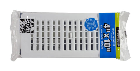 Packaged 4 Inch By 10 Inch Plastic Floor Register White With Durable Lattice Design for easy installation and home heating