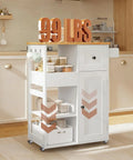 Kitchen cart with storage, white cabinet, and 1-Inch L-Shaped Swivel Caster Wheels Set Of Eight With Side Plate Mount Brakes