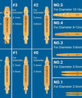 Damaged Screw Extractor Set 13-Piece With Spiral Extractors And Double-Head Bits, sizes marked for various diameters