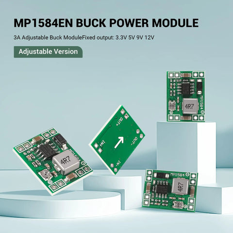 MP-1584EN Buck Converter Mini 6 Pack 3A DC-DC Step-Down Module on display with multiple angles and adjustable version