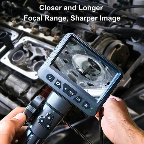 Two-Way Articulating Borescope With Light, 1080P Endoscope Inspection Camera showing engine view with flexible probe