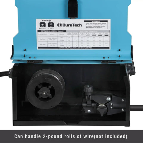 Close-up of wire feed compartment on 125 Amp Flux Core MIG Welder For 120V Home DIY Projects Gasless Welder Kit
